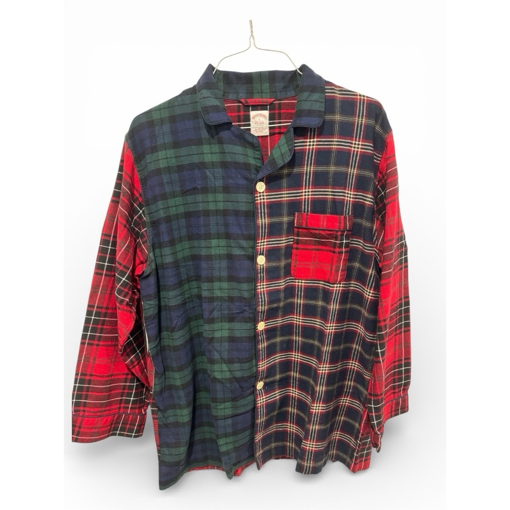 Brooks Brothers Men's Red Patchwork Plaid Flannel Pajama Shirt Size Large
